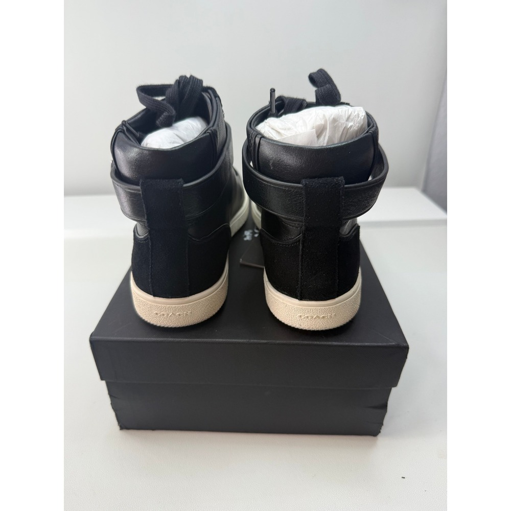 Coach Pembroke Black Napa Leather Turnlock High Top Sneakers Q9125 W 9.5M New - Picture 5 of 8